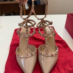 Valentino Nude Patent T-Strap Rockstud Pumps